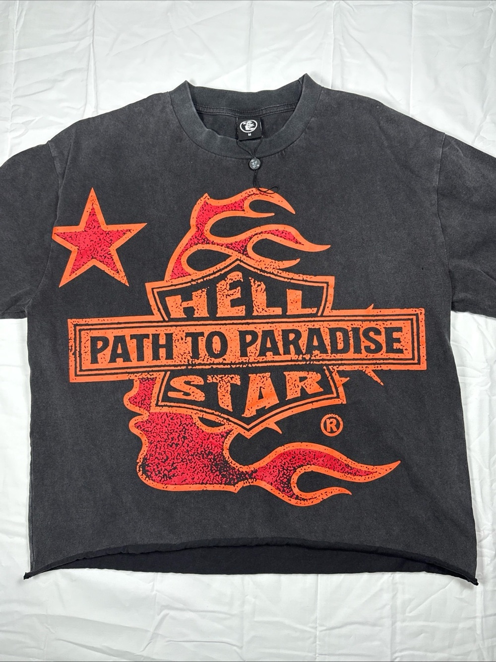 Hellstar Path To Paradise Men's Black Graphic Tee with Orange Flame Print